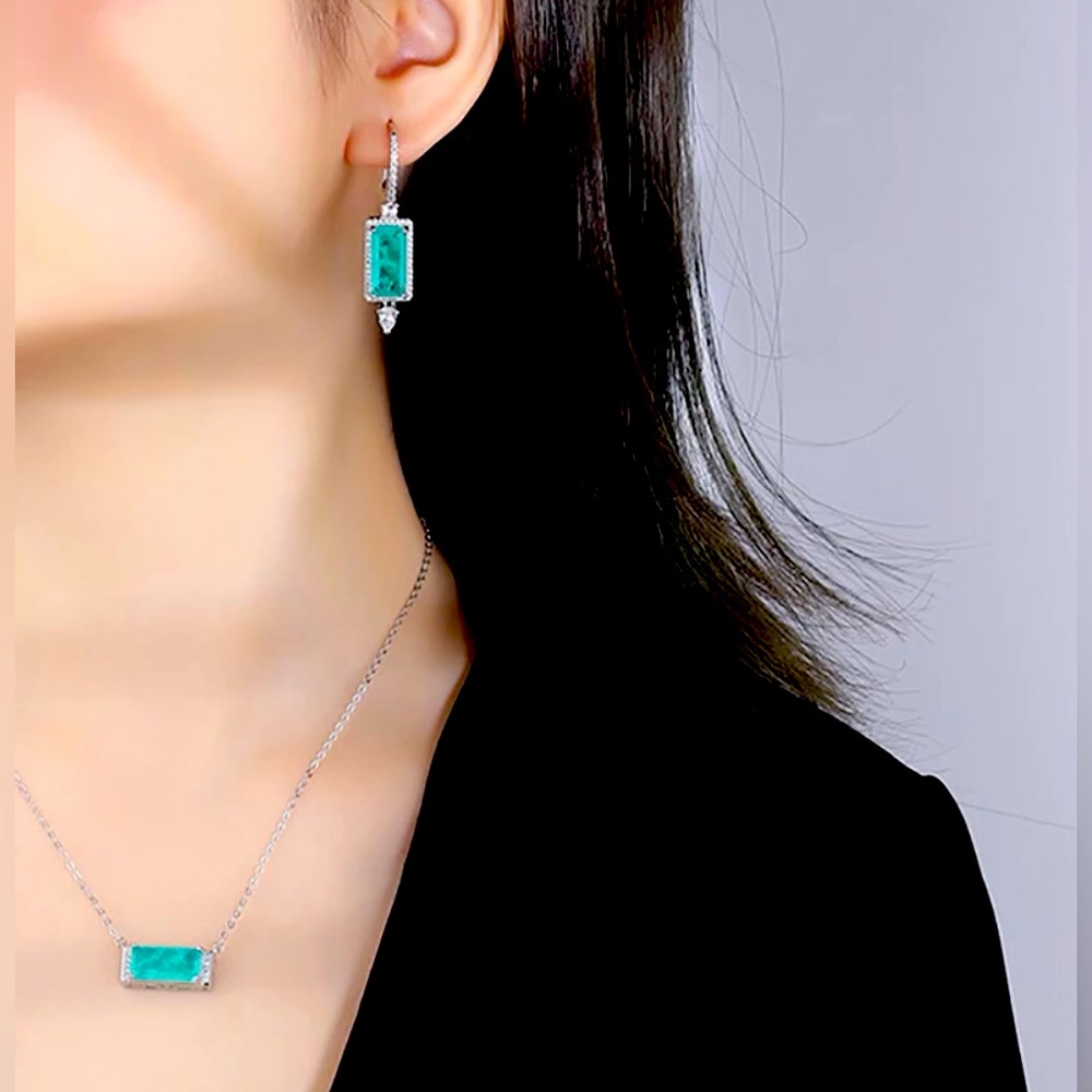 ✨Dainty Paraiba Tourmaline Drop Earring & Necklace Set ✨